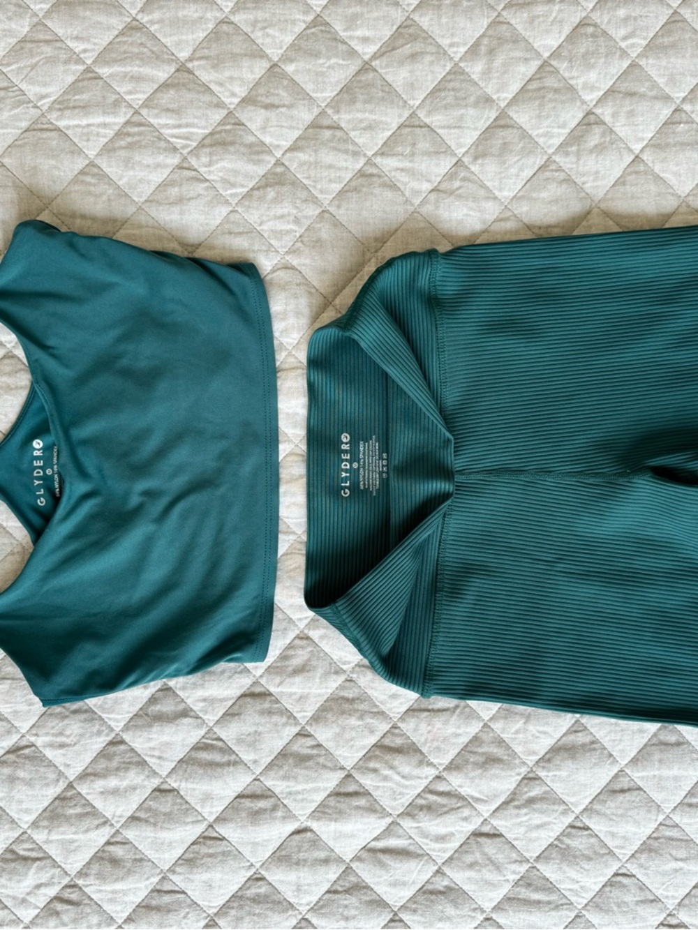 (Slightly Damaged) Blue/Green Glyder Biker Shorts and matching top set - Picture 2 of 6